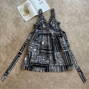 Spense Black and White Floral Belted Fit and Flare Dress Size M